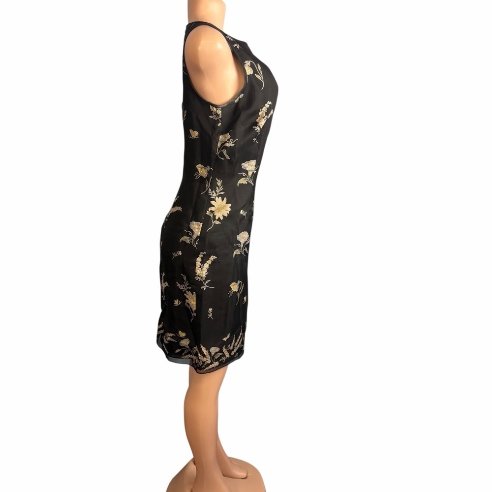 Ann Taylor Floral Embroidered Black Silk Shift Dress - Picture 5 of 12